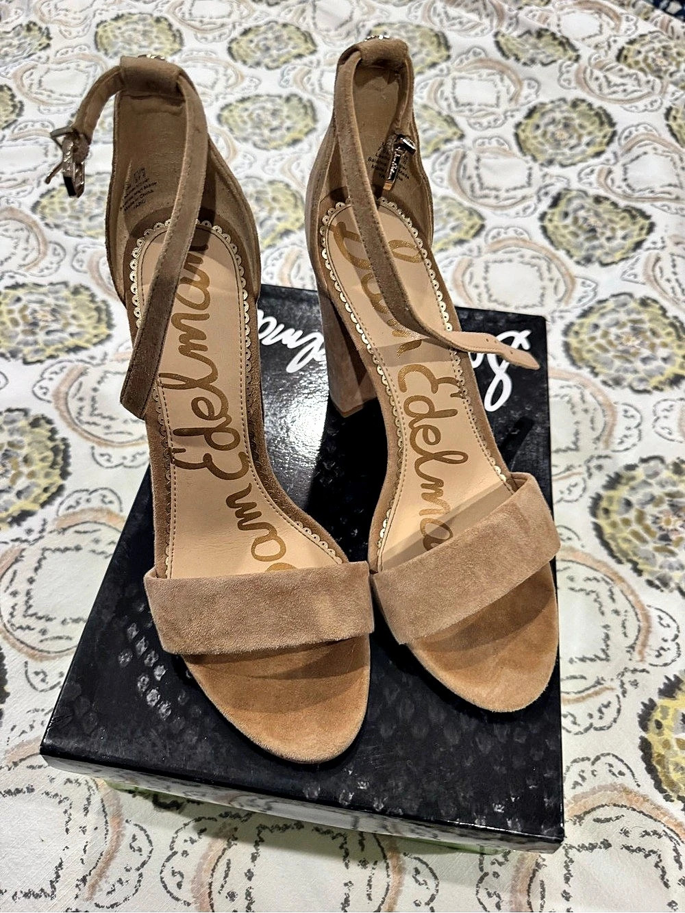 Sam Edelman Yaro Block Heel Sandal Suede Ankle Strap Heels Brown US 7.5